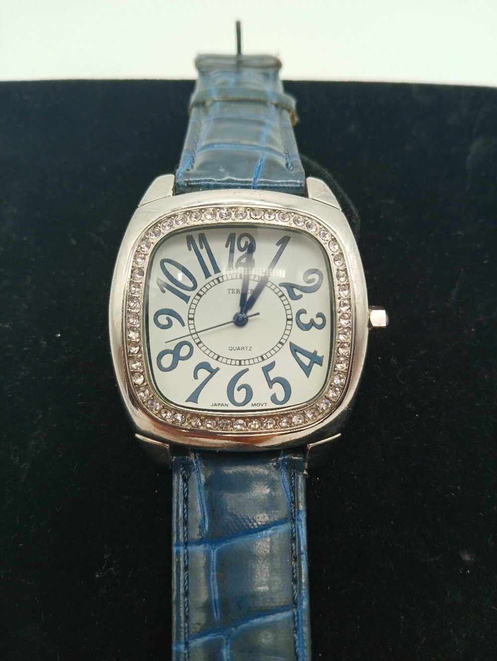 Bijoux Terner Blue Croc-Embossed Strap Crystal Bezel Watch
